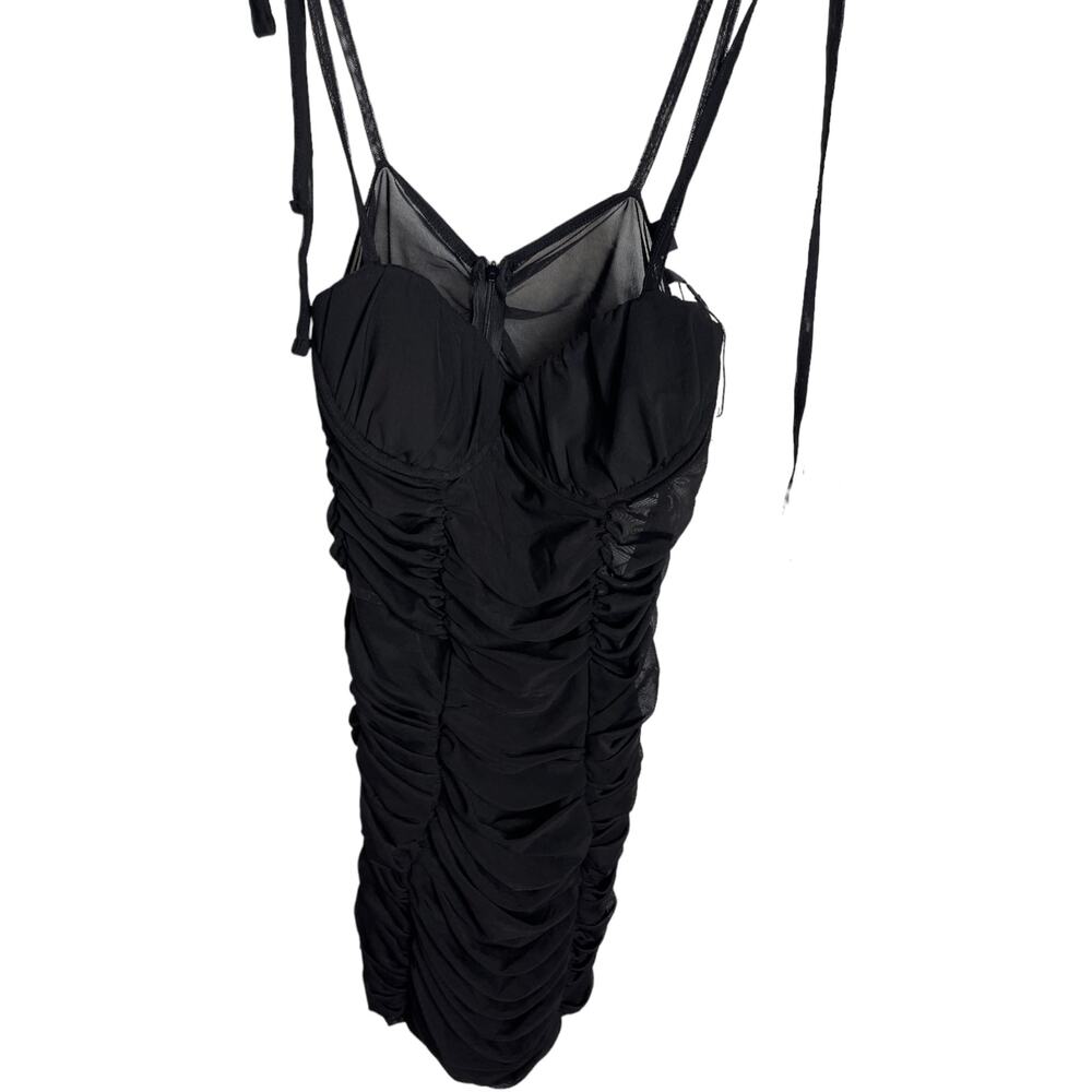 OW Collection Casandra Bustier Mini Dress Ruched Mesh Party Cocktail Hoco LBD S - Picture 4 of 13